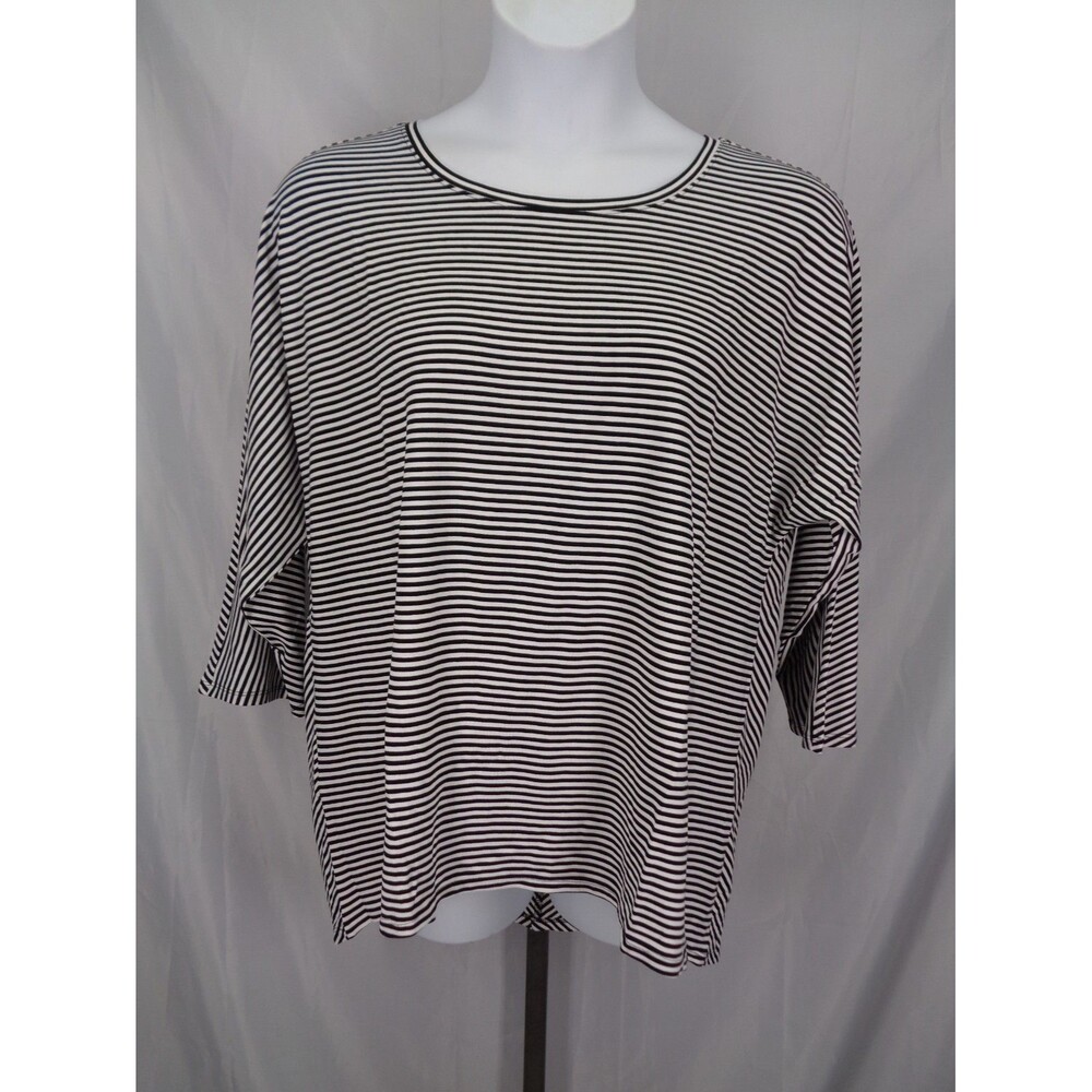 Chicos Black White Desert Stripe Top Size 3 (16) XL New